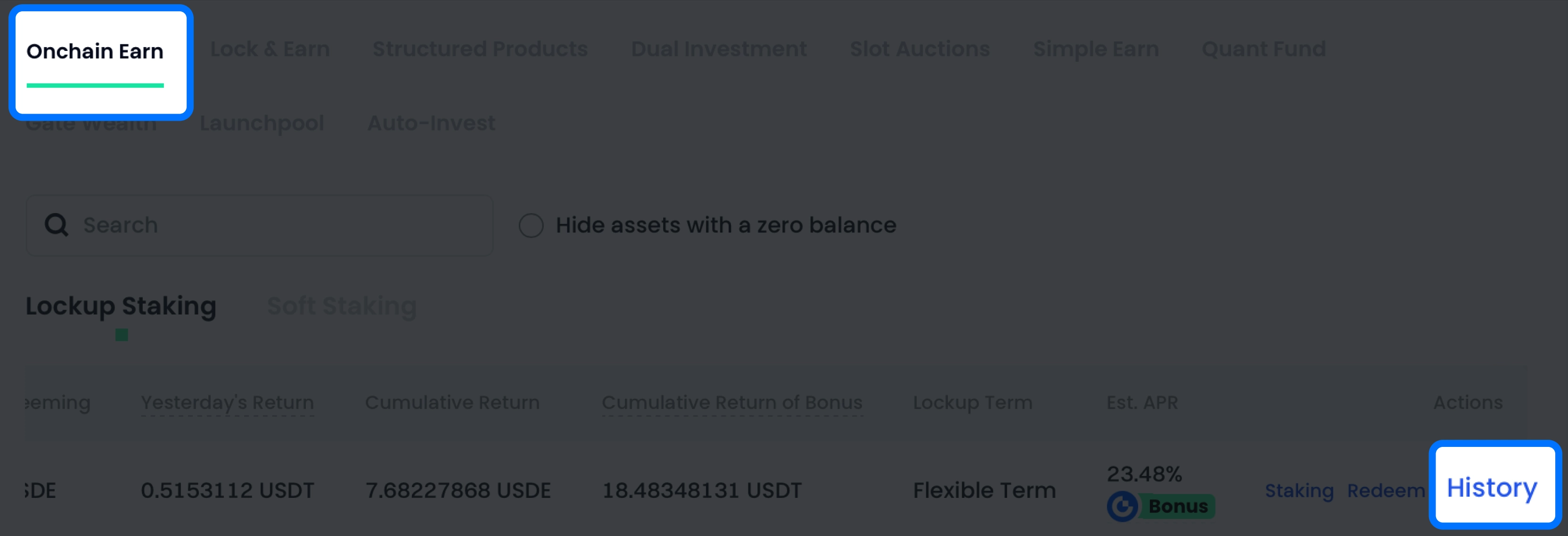 Click on "My Holdings" - "History"