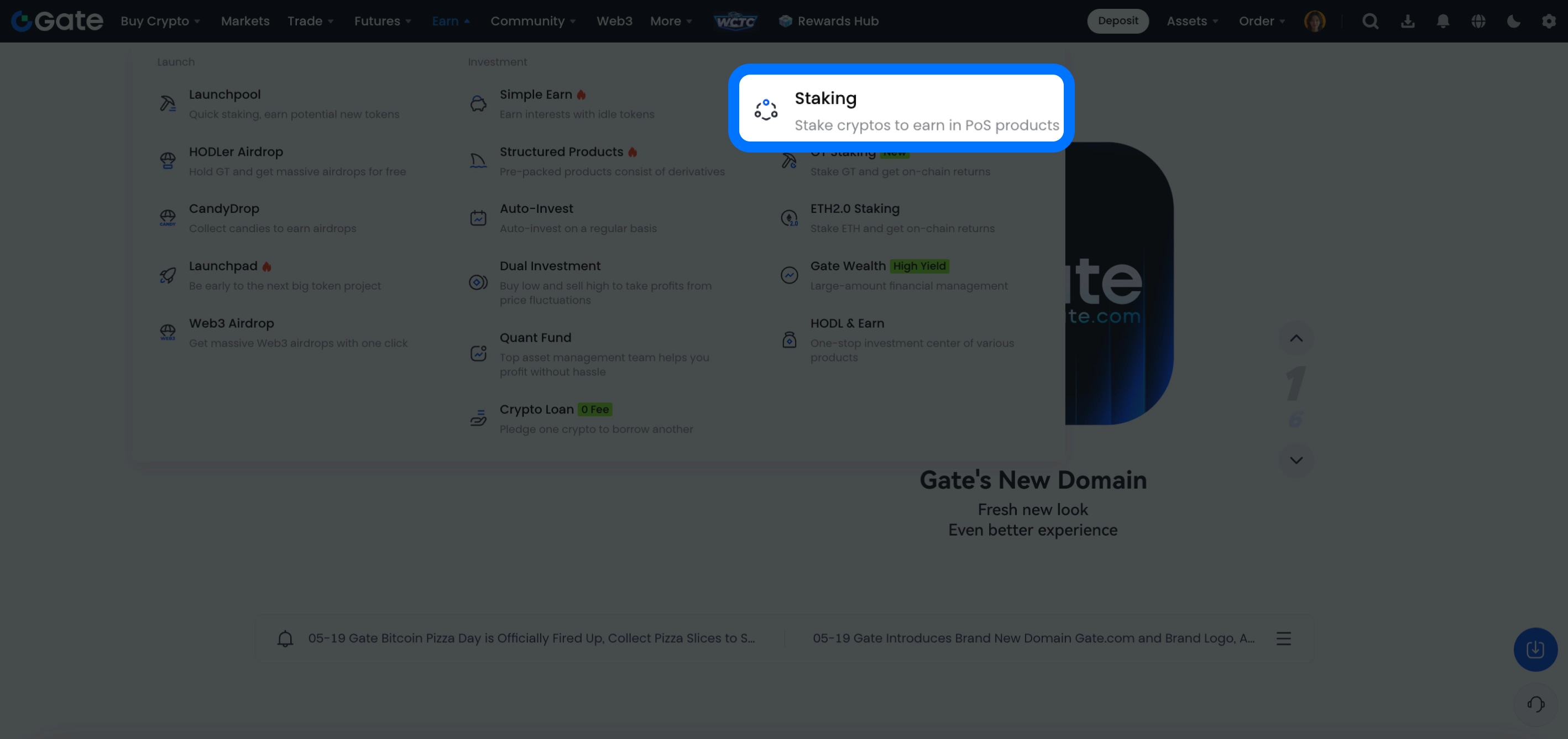 select "Earn" from the navigation bar