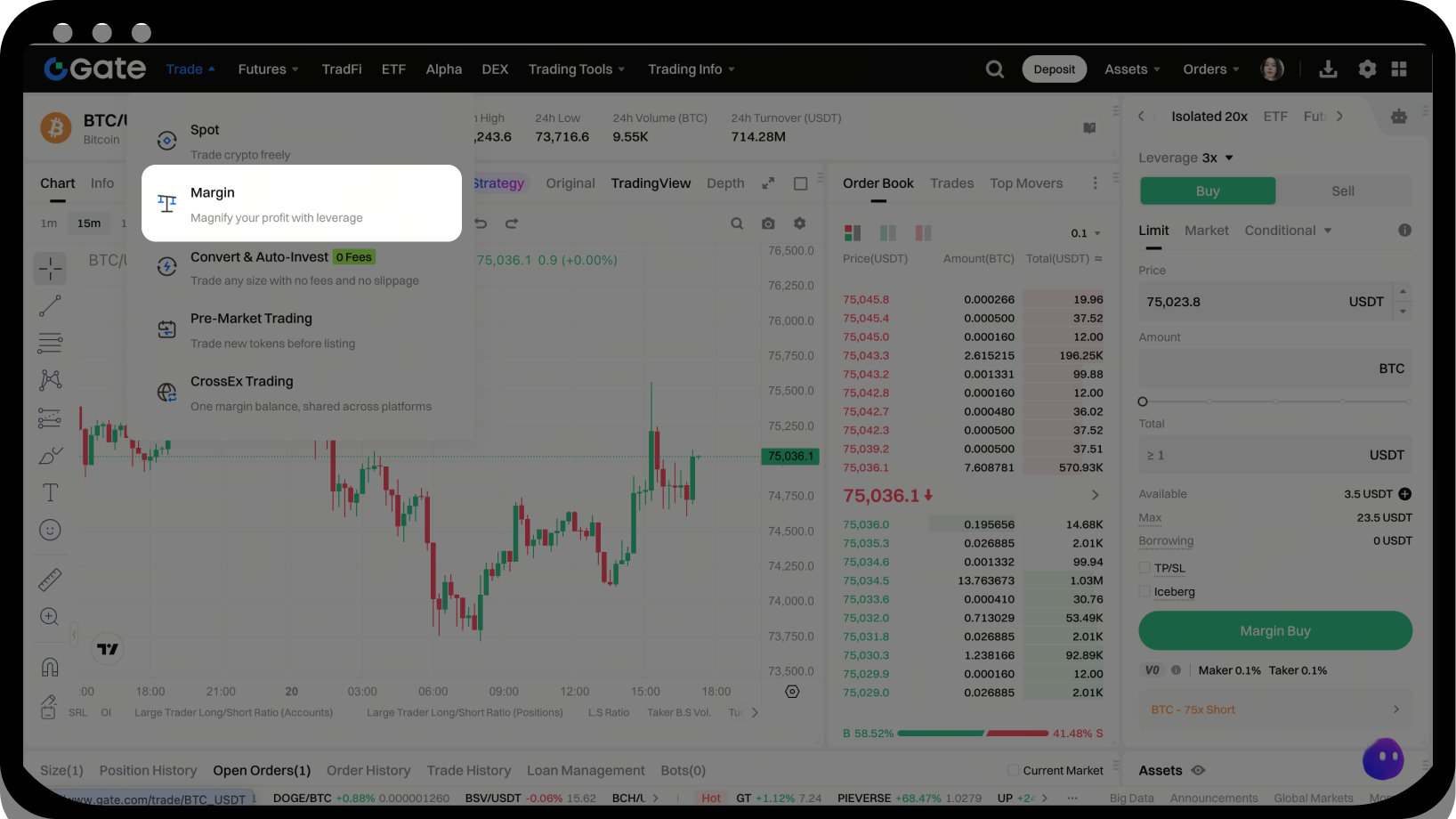 逐仓杠杆选择入口