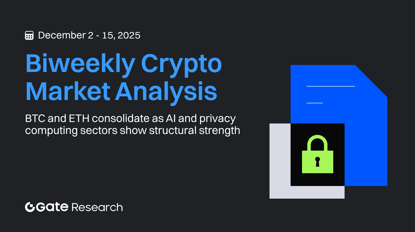 Gate 研究院：BTC 與 ETH 持續震盪整理，AI 及隱私運算板塊展現結構性走強