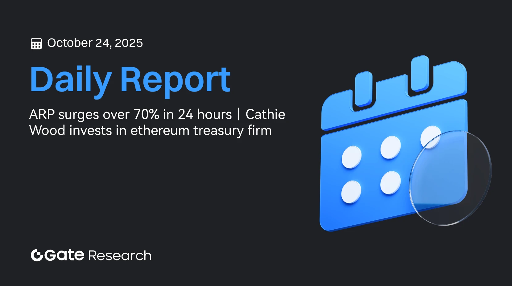 Gate Research : ARP enregistre une hausse de plus de 70 % en 24 heures｜Cathie Wood investit dans une entreprise spécialisée dans la trésorerie Ethereum