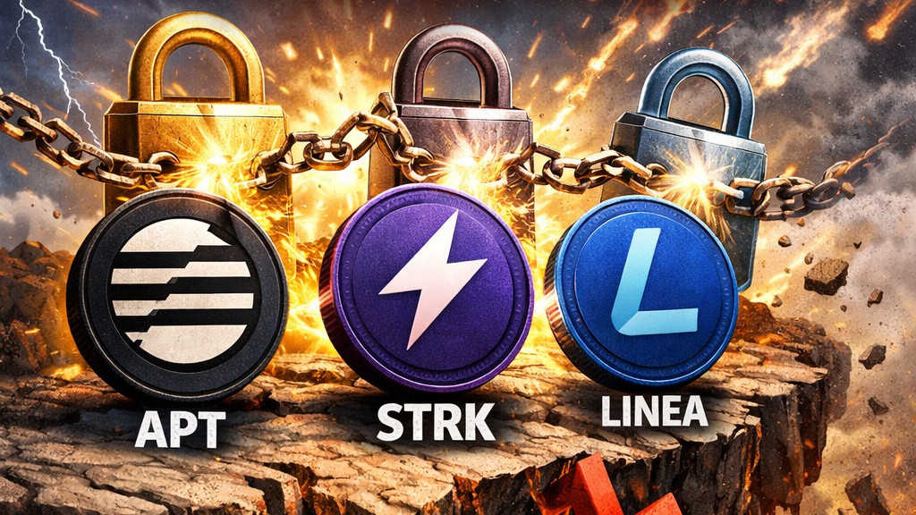 Альткоїни проходять серйозне випробування! APT, STRK і LINEA готуються до великих одноразових розблокувань токенів, що може спричинити волатильність