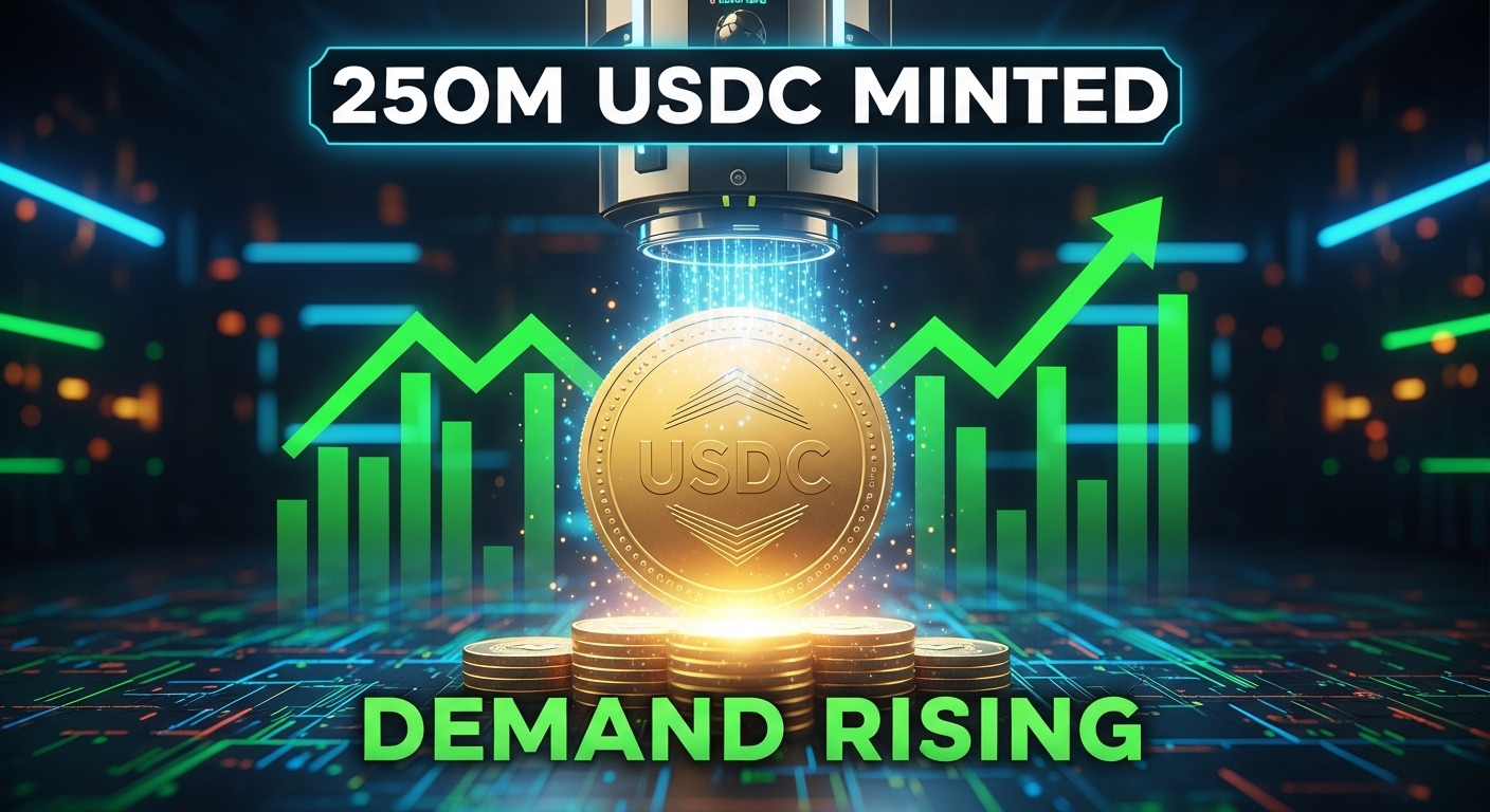 USDC cunhou 250 milhões de novos tokens, indicando aumento da procura por stablecoins