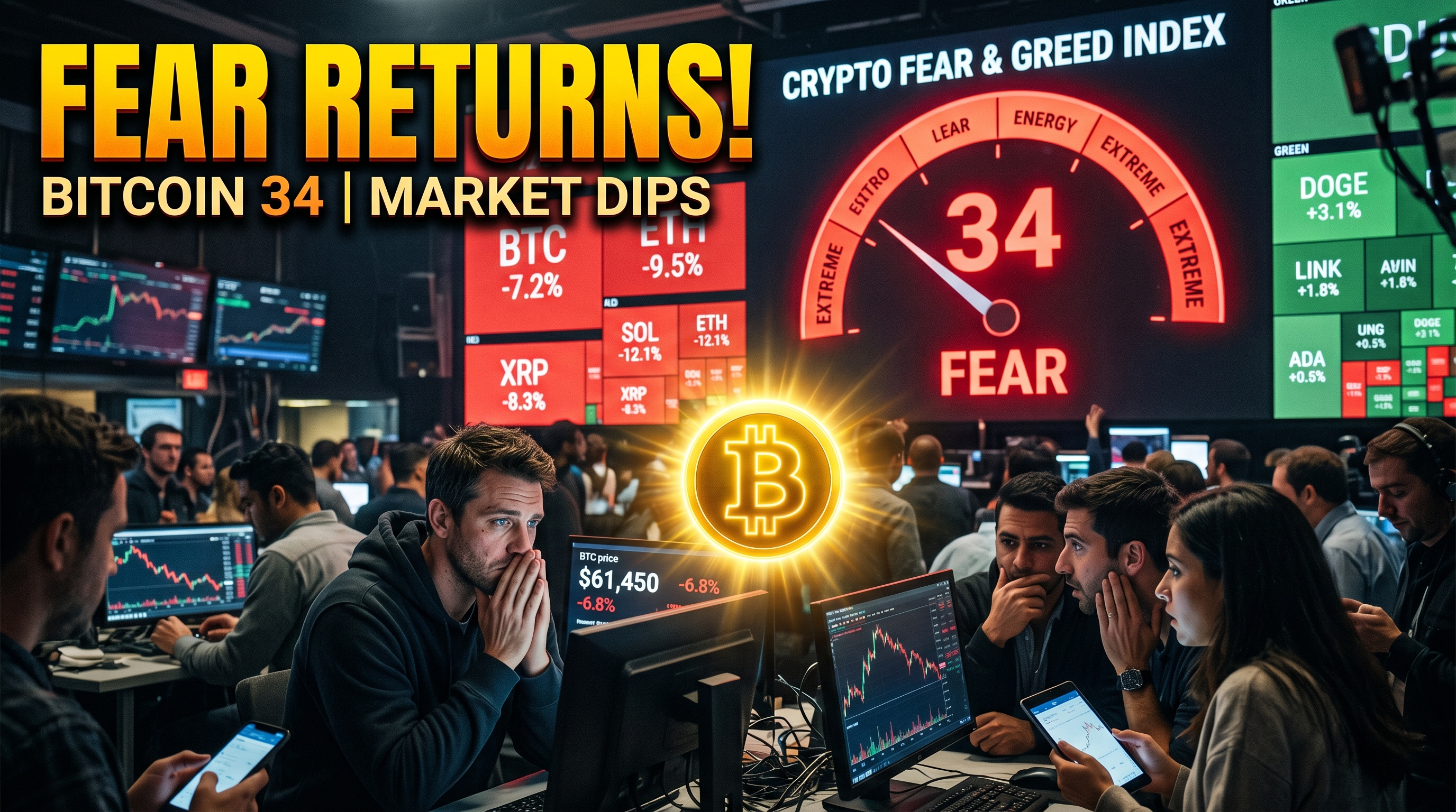 مؤشر الخوف في العملات الرقمية ينخفض إلى 34