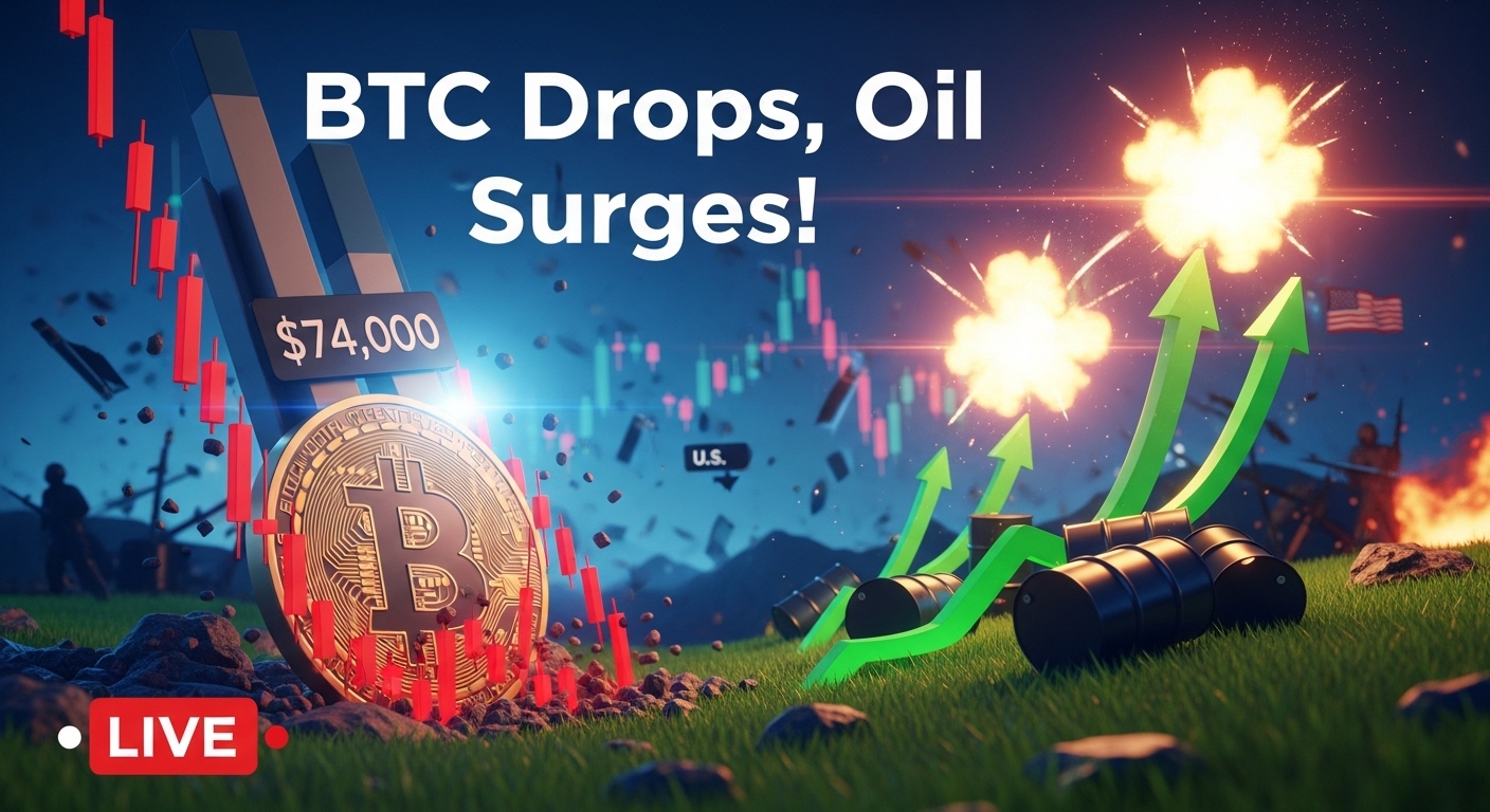 Aumentam os receios de colapso do cessar-fogo! O BTC cai abaixo de $74.000, o petróleo dispara e os futuros das ações dos EUA caem em todos os setores