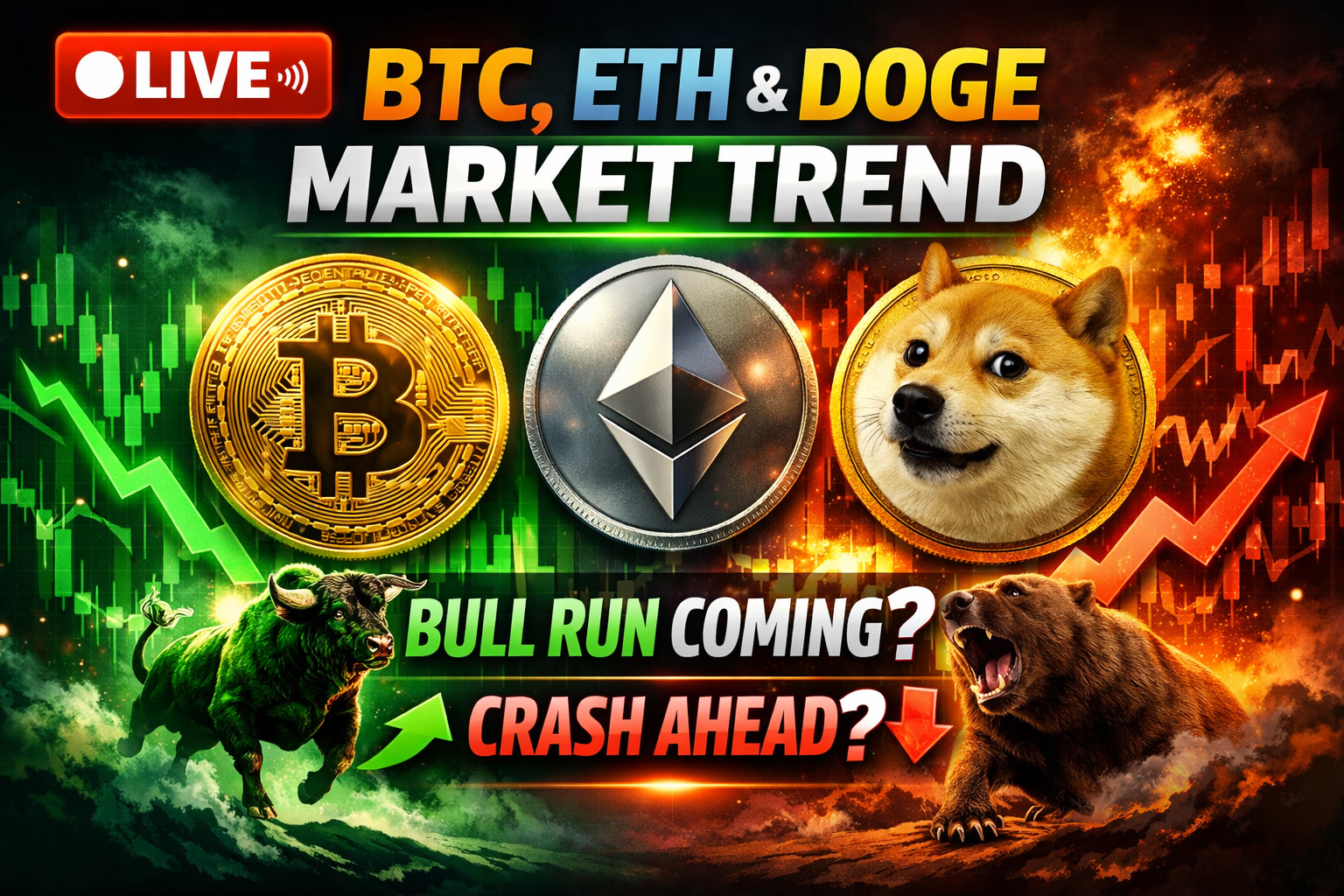 AO VIVO: Tendência do Mercado de BTC, ETH e DOGE – Corrida de Alta se Aproxima ou Cras